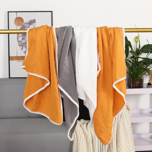 2 misure Nappa Mussola Coperte per neonati Pannolino neonato Swaddle Asciugamano per bebè Garza Pompon Coperta fasciatoio Baby