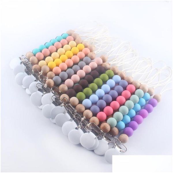 Schl￼sselanh￤nger Lanyards 28 Farben Mode Sile Baby Schnullerkette Schl￼sselkettenklammern Holz Perlen wieother Clip Nippel Teether Riemen DHGDD