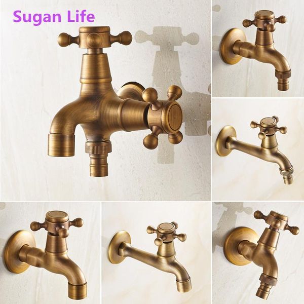 Rubinetti per lavabo da bagno Sugan Life Ottone totale antico Doppio utilizzo Rubinetto per lavatrice Rubinetto ad angolo Miscelatore esterno da giardino