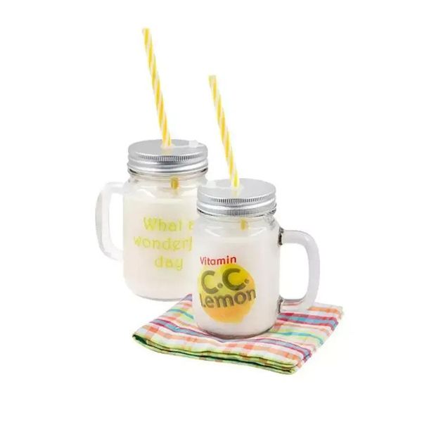 Tumblers sublima￧￣o drinkware 16oz em branco Clear Fosted Mason Jars com al￧a para amantes de bricolage de parede dupla 430ml canecas de vidro calor transfil