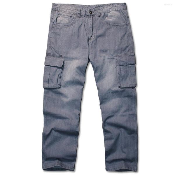 Pantaloni da uomo Jeans larghi giapponesi e coreani azzurri Salopette da uomo a gamba larga Tasca grande Abbigliamento Hip-hop