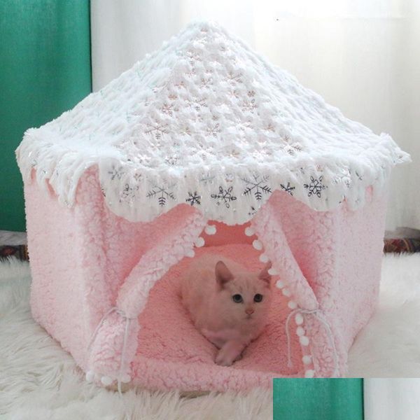 Kennels Pens Sweet Cat Bed Tenda per cani Comodo Pink Pet House Cotton Kennel Portable Kitten Teepee Pieghevole Slee Mat Cave Products Drop Dhims
