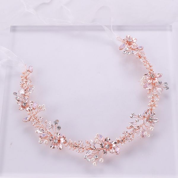 Hochzeit Haarschmuck Rosegold Kristall Perle Ornamente Stirnband Blume Braut Handgemacht Tiara Frau Kopfschmuck Party 230112