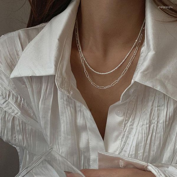 Girocollo 2023 Fashion Silver Color Thin Clavicola Collana a catena per donna Uomo Punk Simple Wedding Party Shine Girl Jewelry Gifts