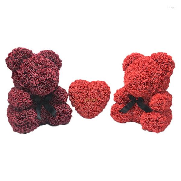 Flores decorativas soltam sabonete artificial Rose Teddy Bear 25cm Big PE com caixa de presente para dia dos namorados