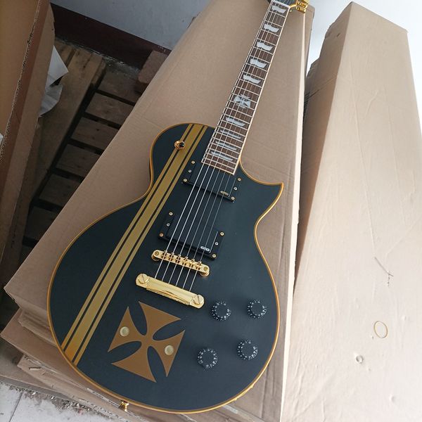 6 Strings Matte Black Cross Cross Electric Guitar com captadores EMG personalizável