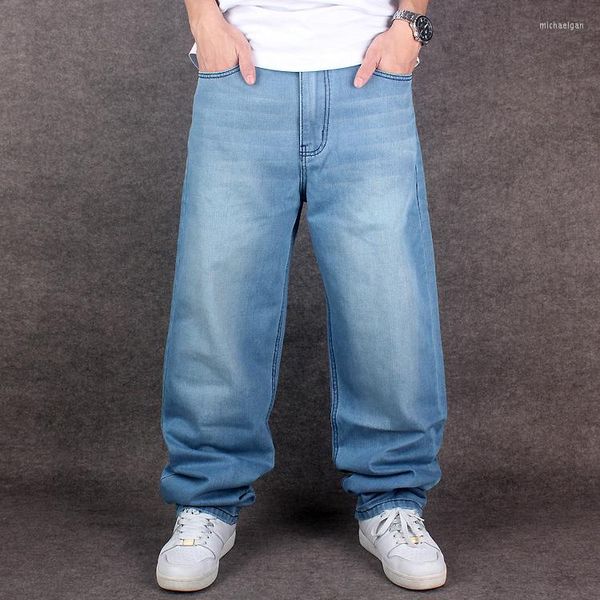 Jeans da uomo 2023 Uomini di marca larghi dritti moda pantaloni lunghi in denim hip-hop calzoni tinta unita blu larghi