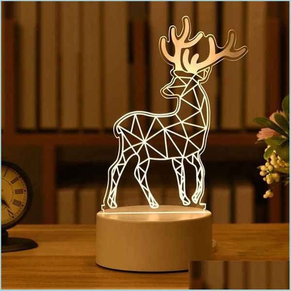 Oggetti decorativi Figurine Lampada 3D Acrilico Usb Luci notturne a led Insegna al neon Natale Decorazioni natalizie per la casa Camera da letto Compleanno D Dhdjt