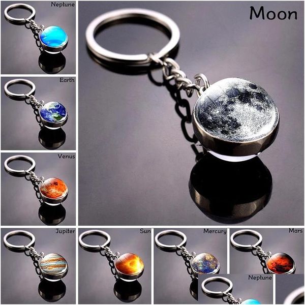 Ключевые кольца Специальная солнечная система планета Keyring Galaxy Neba Space Chchain Moon Earth Sun Mars Double Side Glass Chain Gifts Drop Dhog1