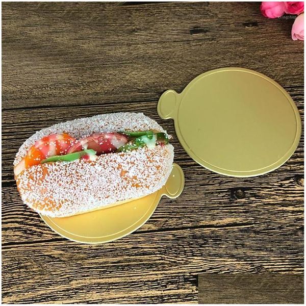 Andere festliche Partyversorgungen 100pcs/Set Round Mousse Cake Boards Gold Paper Cupcake Dessert Displays Tablett Hochzeit Geburtstag Dhwvj