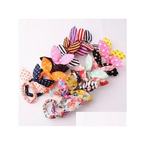 Accessori per capelli Fascia per capelli per bambini e signora Simpatico fiocco a pois Orecchie di coniglio Fascia per capelli con elastico Scrunchy Donna Ponytail Holder Styles Dh4Pt