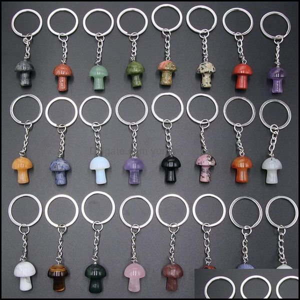 Chaves de estátua de cogumelos Mini cogumelos Tigres Olhos Amethyst Rose Quartz Charms Keychains Healing Cristal Keyrings Drop Delivery Jewelry Dhvdf