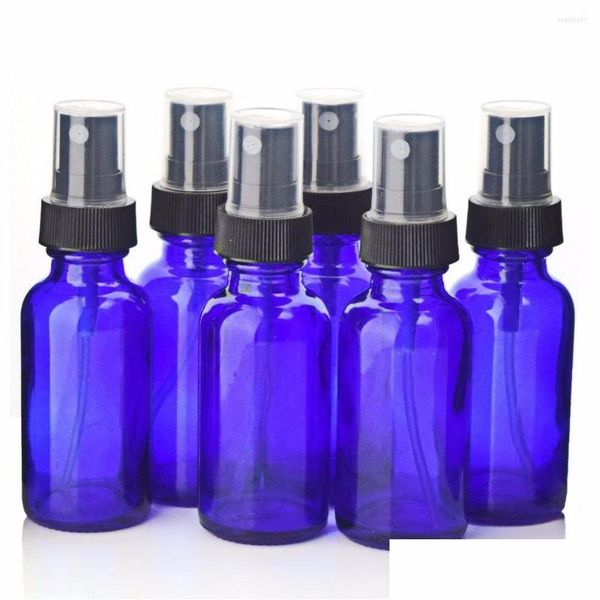 Garrafas de armazenamento frascos de 30 ml de spray cobalto vidro azul com pulverizadores de n￩voa fina preta para ￳leos essenciais limpeza em casa 1 oz pacote de dhcyp