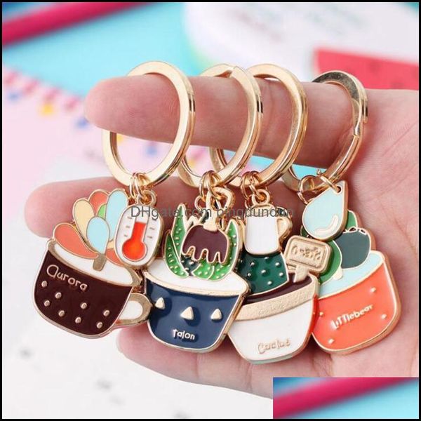 Party bevorzugt Kaktus -Schlüsselschüsse kreative Succent Topf Keychain Cartoon niedliche Ringe Pflanzenwagen Key Halter Schlüssel Findertasche Anhänger Keyrin OTQHP