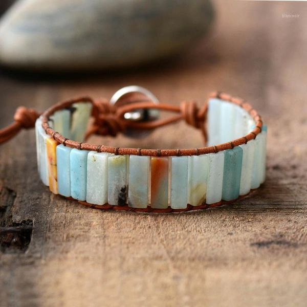 Strand Bohemia Bracelet Stone natural Single vintage Leature Wrap Semi Precious Fished Handmade Jewelry