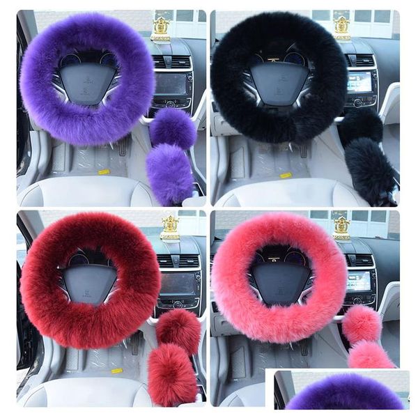 Крышка рулевого колеса 3pcs/Set Winter Wool Car ER Long Australian с подогревом меха