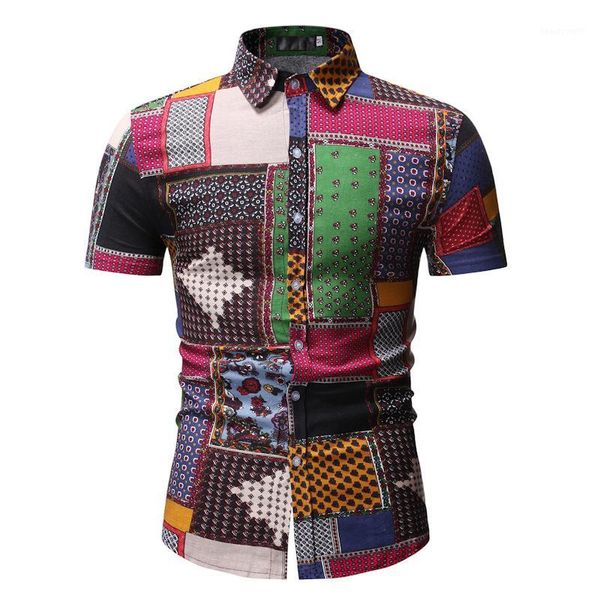 Camisas casuais masculinas atingem a cor African Dashiki Dress Shirt Men 2023 Fashion Printage Print Sleeve Short Mens Streetwear Chemise