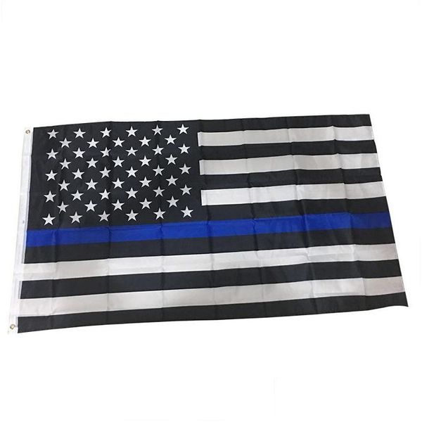 Bannerflaggen 90x150 cm Blueline USA Police 3x5 Fuß Dünnblaues Line Flagge Schwarz Weiß und Amerikaner mit Messing -Grommeten BH2686 DBC DROP DHQV2
