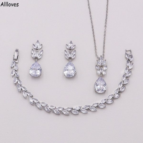 Işıltılı kristaller zirkon gelin takı düğün için setler gümüş rhinestones küpeler kolye bilezikler set kadınlar resmi etkinlikler balo aksesuarları hediyeler cl1684