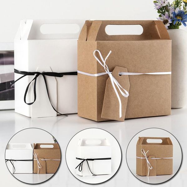 Подарочная упаковка 1pc Kraft Paper Cardboard Boxes с ручкой свадебной торт кондитер