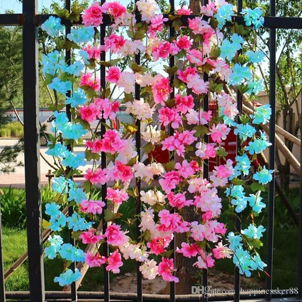 Blossoms de cerejeira de 220cm Rattan Sakura Wedding Arch Decoration Vine Flowers Artificial Party Parede de seda de seda pendurada Garland corajosa12