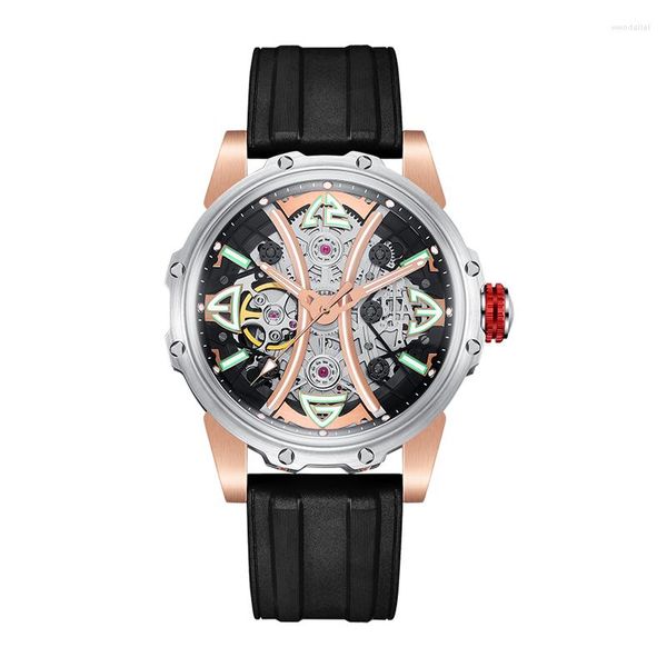 Orologi da polso HANBORO Orologio da polso da uomo alla moda Impermeabile Luminoso Scheletro meccanico Cinturino in gomma Reloj Hombre