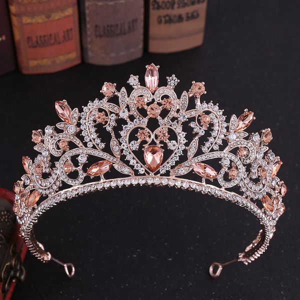 Cabelo de casamento Jóias barrocas vintage Gold rosa pêssego Cristal de cristal Tiaras Crowns concurso Diadem Veil Tiara Acessórios 230112