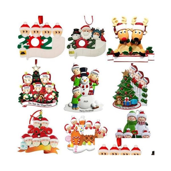 Weihnachtsdekorationen Neue personalisierte Ornamente ￜberlebende Quarant￤ne Familie 3 4 Mask Snowman Hand sanitiert Weihnachts