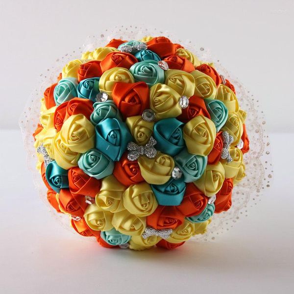 Декоративные цветы Est Orange Blue Yellow Crystal Wedding Bridal Bouquet для украшения