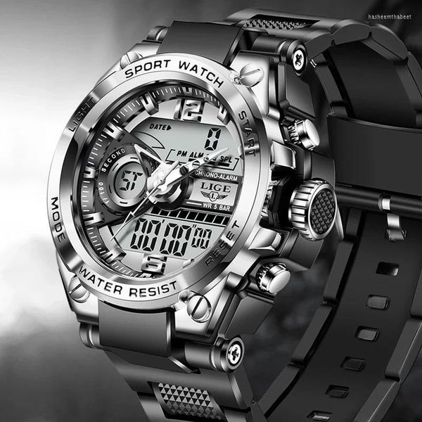 Нарученные часы 2023 Lige Sport Men Quartz Digital Watch Creative Diving Watch Watches Водонепроницаемые тревоги Двойной дисплей Relogio Masculino