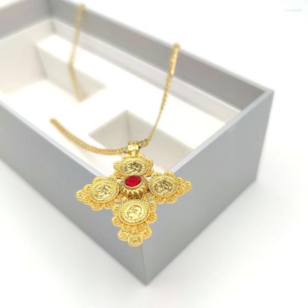 Подвесные ожерелья Cross Cross Gold Color Green Blue Red Cre Cz Head Head Seller Fest Free Free 500 мм