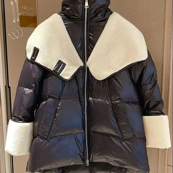Donne femminile per la giacca di parco agnello cucitura cotone design di cotone pane corto inverno coreano sciolto di personalità dritta cappotti 230112
