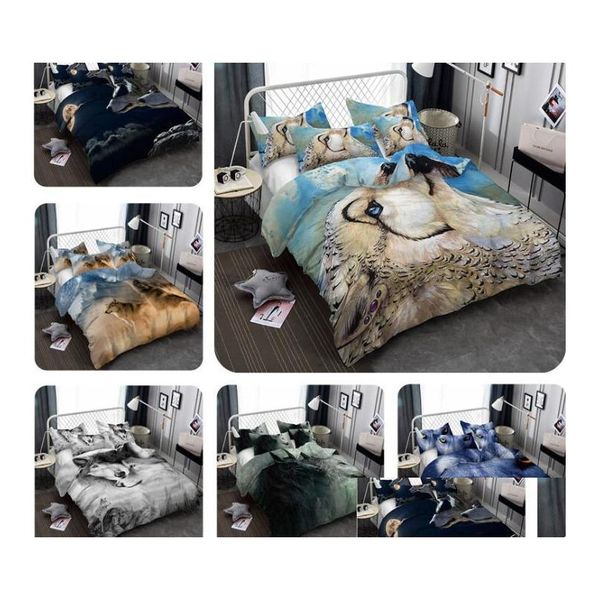 Наборы постельных принадлежностей 3D Wolf Print Set Sette Pattern Одежда одежда одеяла ER Sheet Pillowcase Polyester Drop Delive Home Garden Textiles Suppl Dhpns