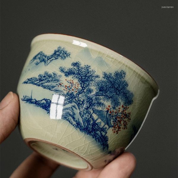 Tazze Piattini Paesaggio Ceramica Cinese Apertura In Ceramica Tazza Da Tè Blu E Bianca Set Ciotola Da Tè Per Cerimonia Tazza Da Tè