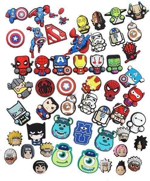 Acess￳rios para pe￧as de sapatos Superheros PVC Charms para meninos meninos garotos adolescentes homens homens sapatos e pulseiras de pulseiras presentes de festa Hallowee Ot24p