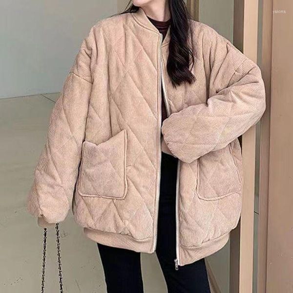 Herrenjacken Daunenjacke weiblich 2023Winter Retro Korean Fashion Solid Adrette Casual Lose Damen Winter Reißverschluss Gepolstert Trend