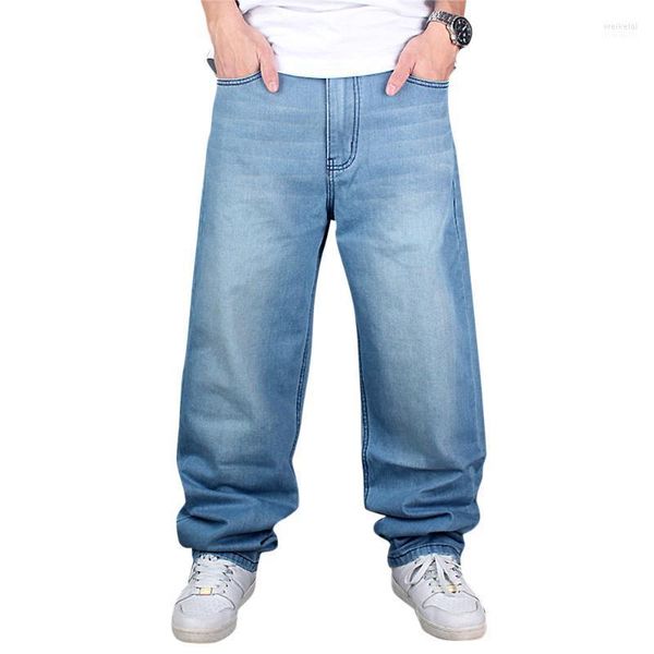 Jeans da uomo All'ingrosso-2023 Uomini Hip Hop Skateboard Baggy Denim Hit Pantaloni Moda Casual Allentato Rap Street Wear 30-421