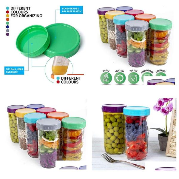 Andere Küchenwerkzeuge rot rosa grün gefärbt Plastik Mason Jar Deckel für Ball Regar Mund Wide BPA Food Grade Storage Caps Drop liefern Dhex2