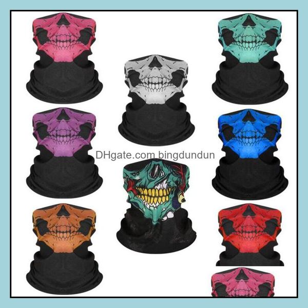 Partymasken Hip Hop Skl Print Kopftuch Joker Gedruckt Nahtlos Magic Hanky Outdoor Reiten Sport Stirnband Maske Mode Tube Hals Gesicht Otzns