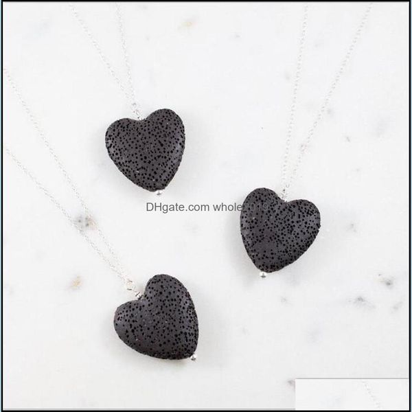 Colares pendentes Moda Love Heart Óleo essencial colar de óleo de aromaterapia Black Lava Stone Longa Droga Droga DHJME