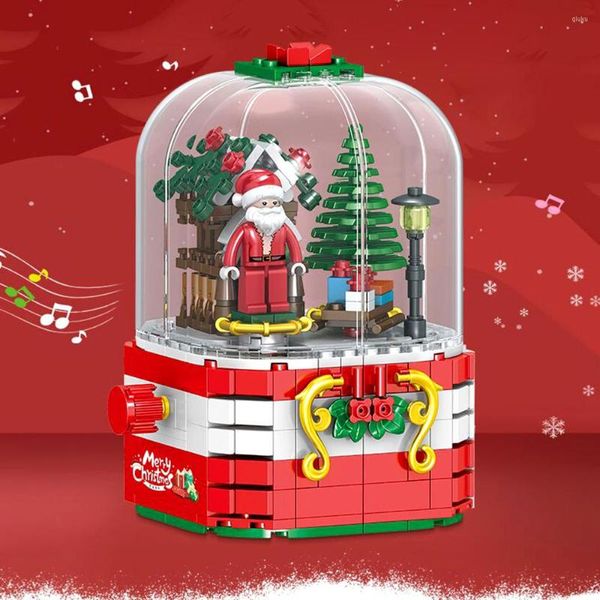 Weihnachtsdekorationen Froher Winter Weihnachtsmann Bausteine Musik DIY LED leuchtende Hütte Baum Haus Ziegel Jahr Geschenk Spielzeug für Kinder