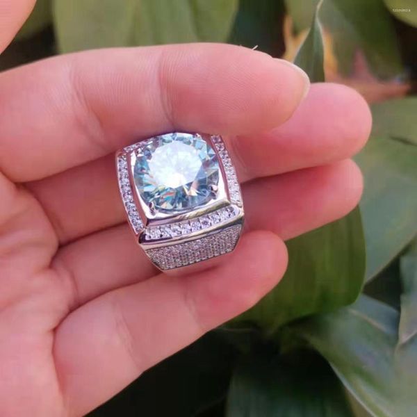 Кластерные кольца 10CT Зеленый Moissan Diamond S925 Серебряный серебряный серебряный камень