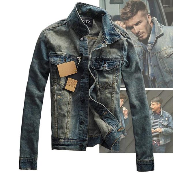 Männer Jacken 2023 Herbst Motorrad Denim Jacke Männer Korea Trend Klassische Vintage Blau Jean Mode Revers Einreiher Oberbekleidung