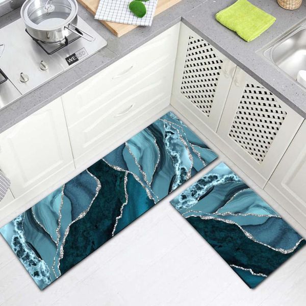 Halılar Mutfak Çamaşır Makinesi için Mavi Mermer Mat Yumuşak Anti-Slip Koridor Zemin Paspasları Yatak Odası Halılar Modern Dekorcarpets