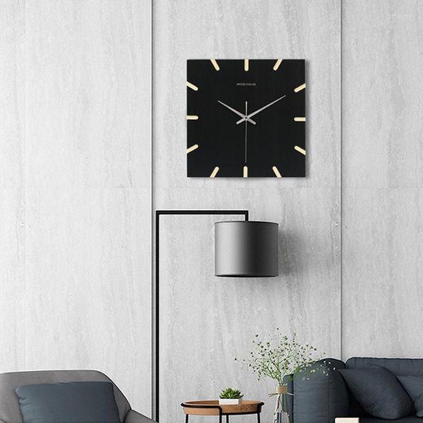 Orologi da parete Quadrato Legno Silenzio Lusso Moderno Semplice Nordic Creatività Soggiorno Wandklok Home Fashion EK50bgz