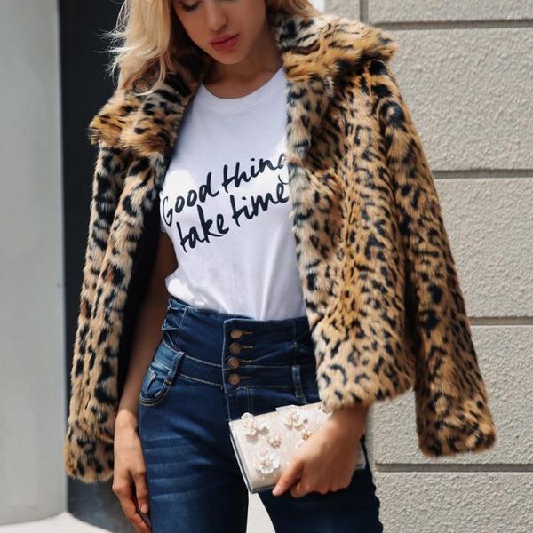 Frauen Pelz ISHOWTIENDA Faux Mantel Frauen 2023 Leopard Print Mode Herbst Winter Jacke Mantel Manteau Femme Hiver