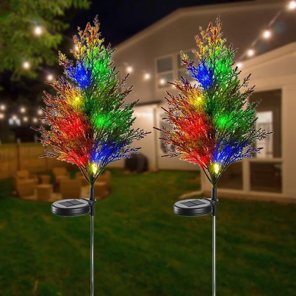 Decorazioni natalizie Albero Fiore solare Luci di palo a LED Giardino esterno Impermeabile Decorazione a colori RGB per ghirlanda domestica