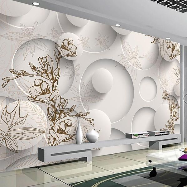 Wallpapers Benutzerdefinierte Wandbild Tapete Blume 3D Stereoskopische Geometrische Kreis Ball Wohnzimmer Sofa TV Hintergrund PO Wandpapier Moderne Kunst1