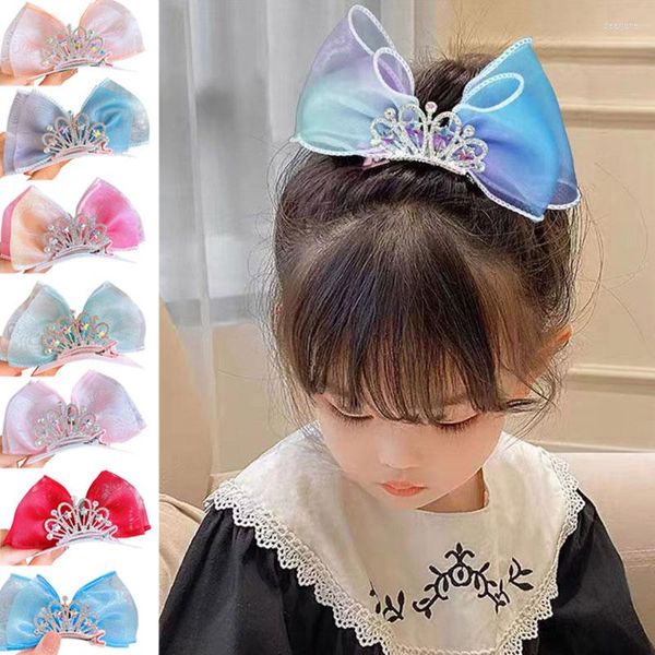 Accessori per capelli 7 colori Ragazze Corona Fiocco Clip Bambini Principessa Pin Acconciatura Fascia per capelli abbagliante Barrette per bambini