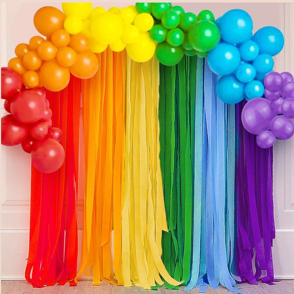 Diğer dekoratif çıkartmalar 6 renk krep kağıt lateks balonlar gökkuşağı doğum günü dekorasyon kiti cinsiyet açığı parti balon düğünü oh bebek duş erkek kız 230111